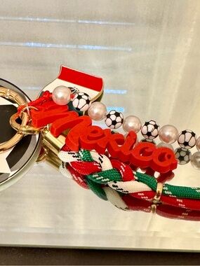 Soccer Red Mexico Soccer Charm Keyring with Beaded Accents